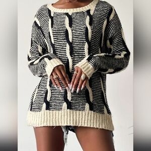 Sparkle & Fade Black and Cream Cable Sweater Size M indie sleaze